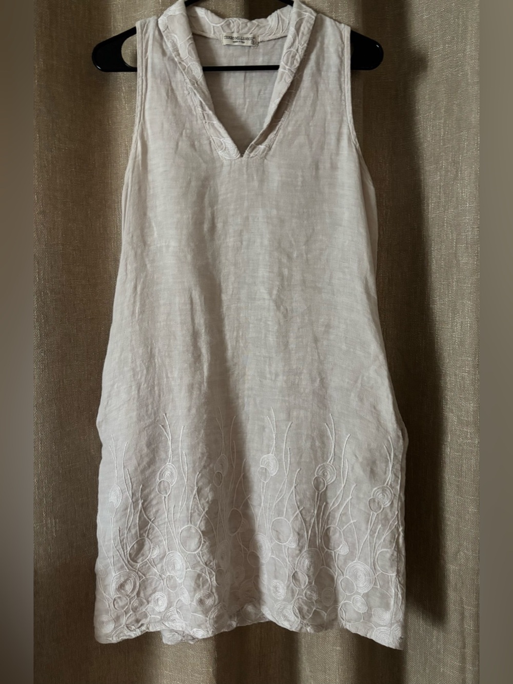 100% Italian linen sleeveless neutral cream shift dress Terzo 
Mellennio Sz Sm - Picture 3 of 9